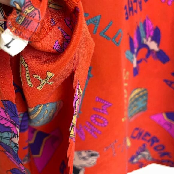 Womens Long Sleeve Silk Shirt Large Red Button Up Tribes Native American Sioux - Picture 3 of 11